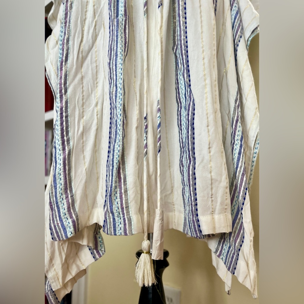LoveStitch NWT Coverup Dress Poncho Tunic Drawstring Waist Tassles Stripe Print - Picture 6 of 8